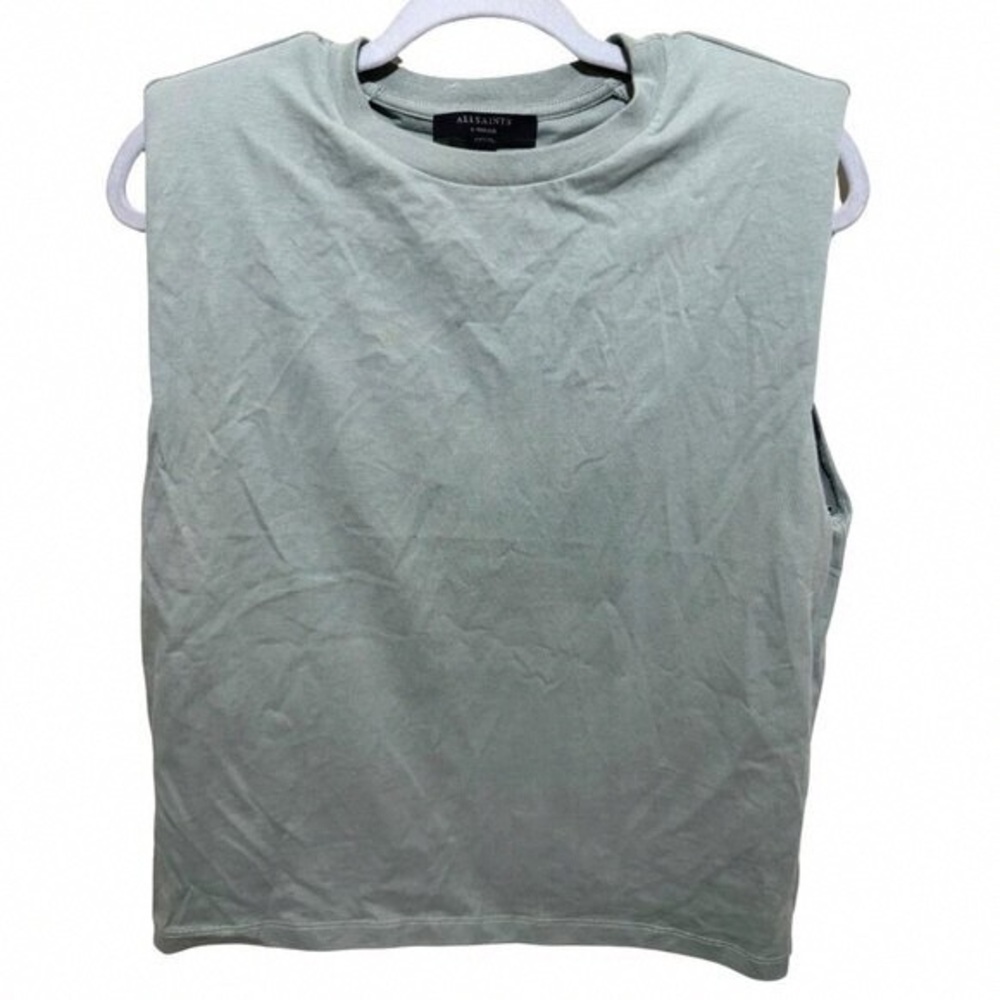 All Saints Sage Green Padded-Shoulder Muscle Tee